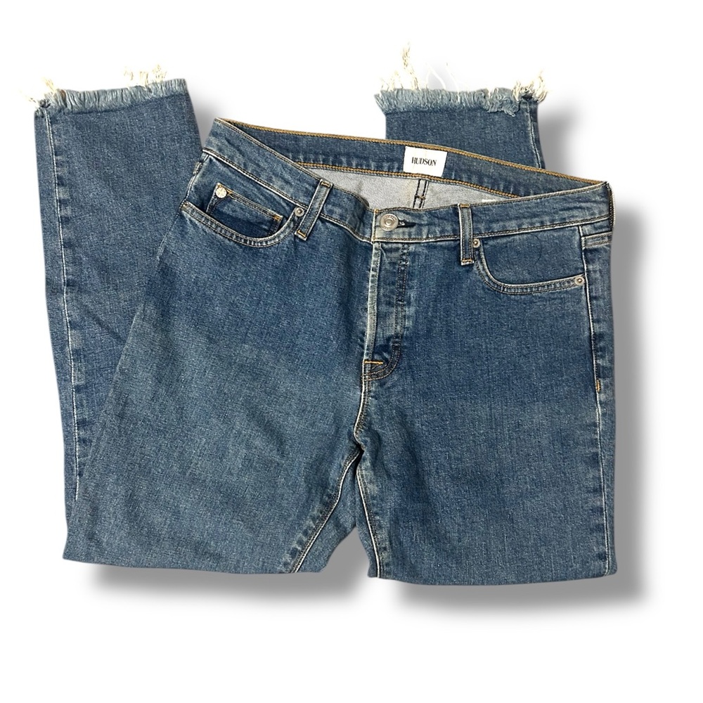 Hudson Riley Luxe Jeans Classic Cropped Raw Hem Jeans 27